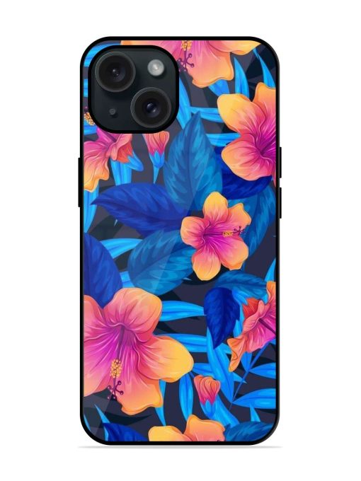 Pink Blue Flower Glossy Metal TPU Case Edge Zapvi