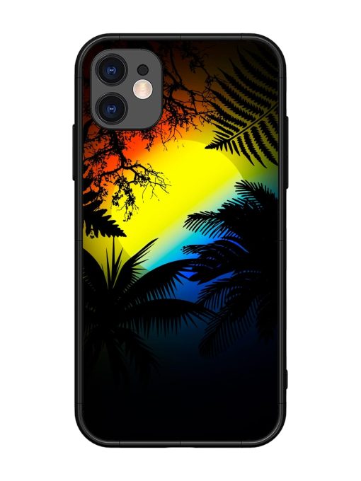 Colorful Sunset With Palm Trees Glossy Metal Phone Cover for Apple Iphone 11 Edge Zapvi