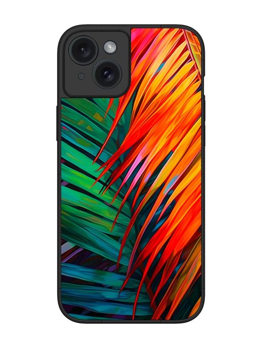 Painted Tropical Leaves Glossy Metal Phone Cover for Apple Iphone 15 Plus Edge Zapvi