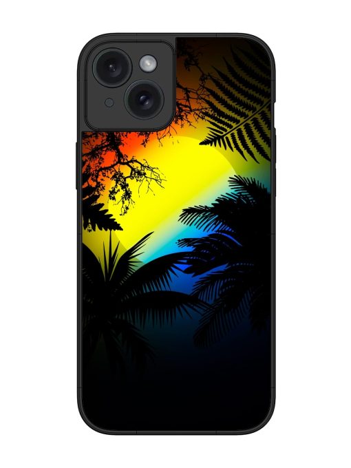 Colorful Sunset With Palm Trees Glossy Metal Phone Cover for Apple Iphone 15 Plus Edge Zapvi